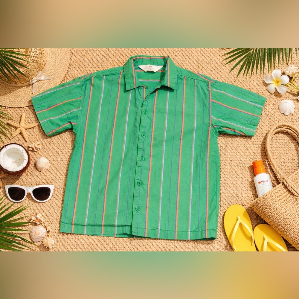 H&M Boys Green Shirt with Multicolor Stripes